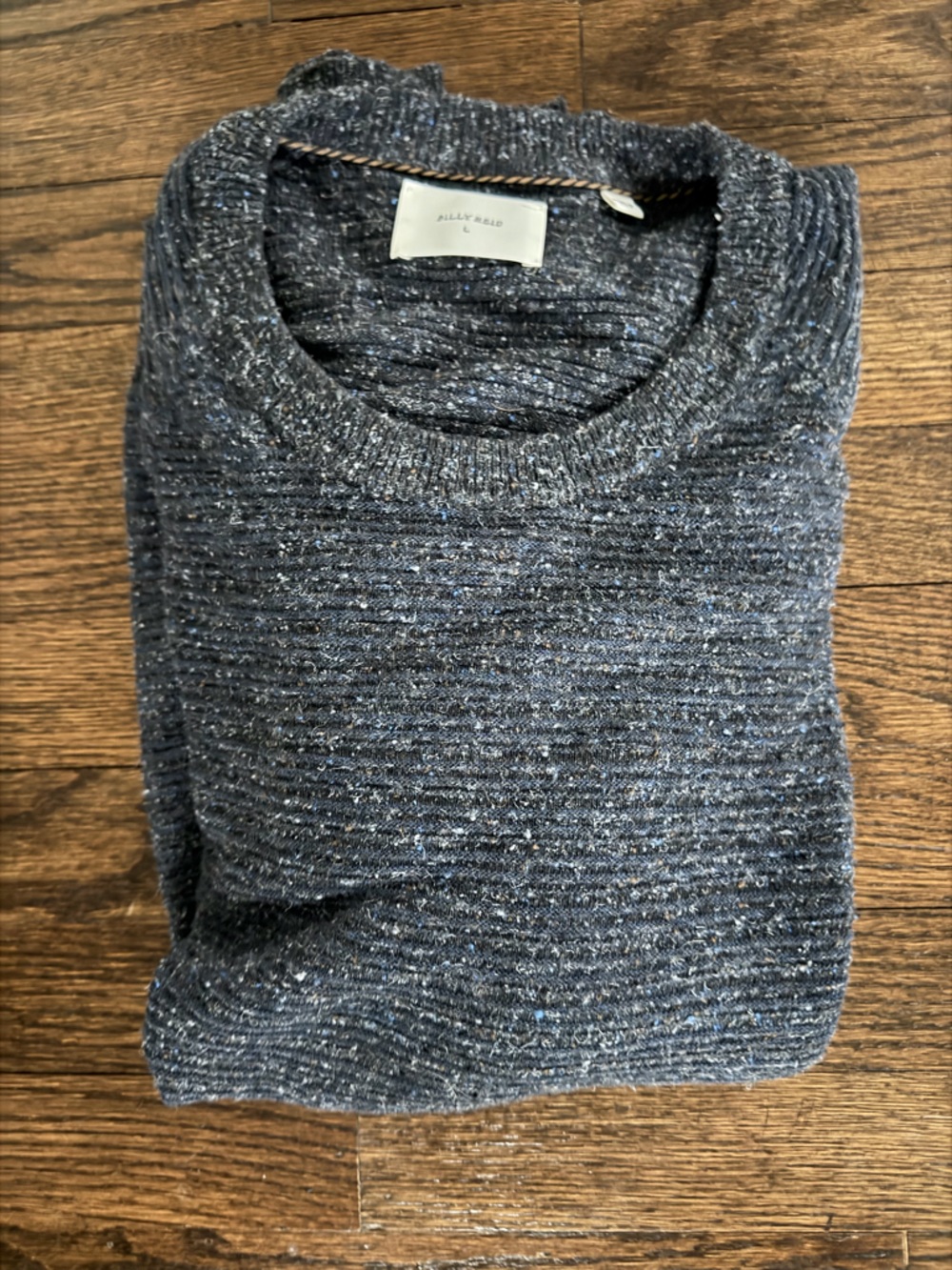 Billy Reid Textured Kangaroo Pocket Sweater Blue Gray Wool Blend Men’s Size L - Picture 4 of 4